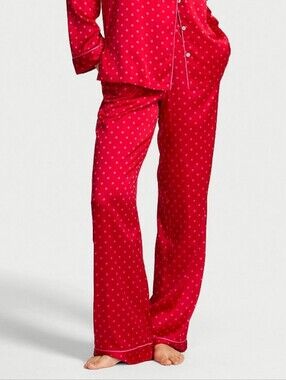 NEW Victoria's Secret Signature Satin VS Pajama Pants (Red-on-Red Polka Dot)